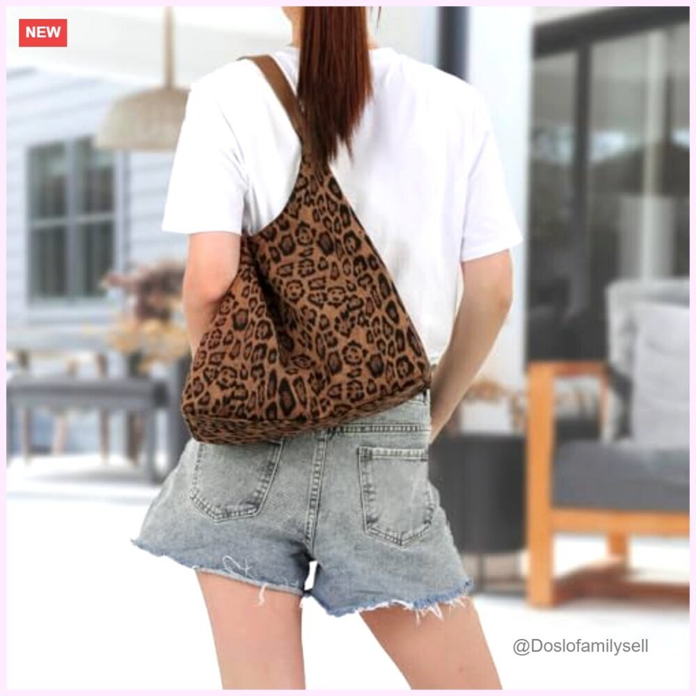 Faux Suede Leopard Print Tote Bag Large Capacity Vintage Hobo Handbag - Picture 6 of 7